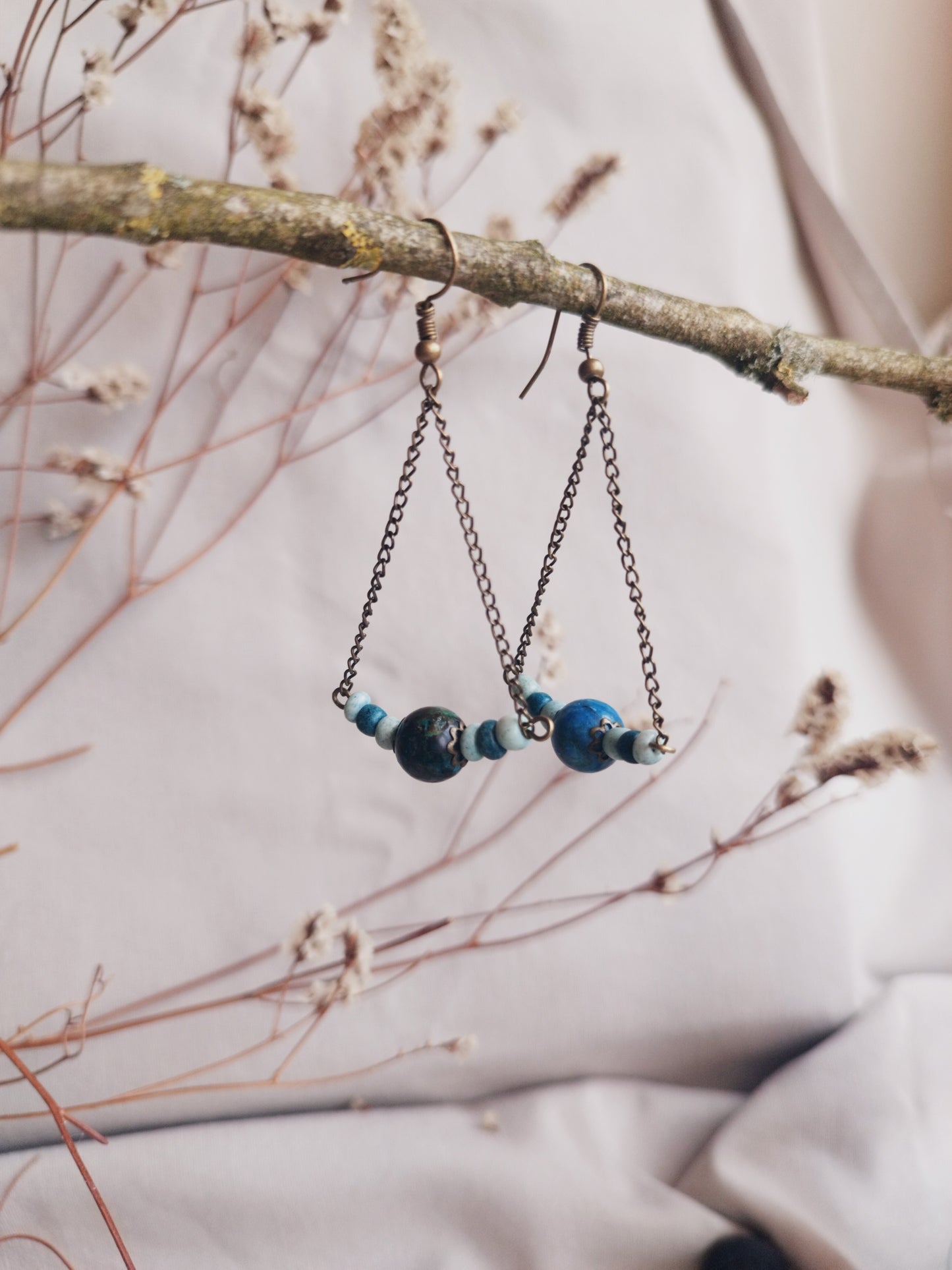 BOUCLE D'OREILLE - ethnique - bohème - upcycling - fait en Belgique - couleur bronze