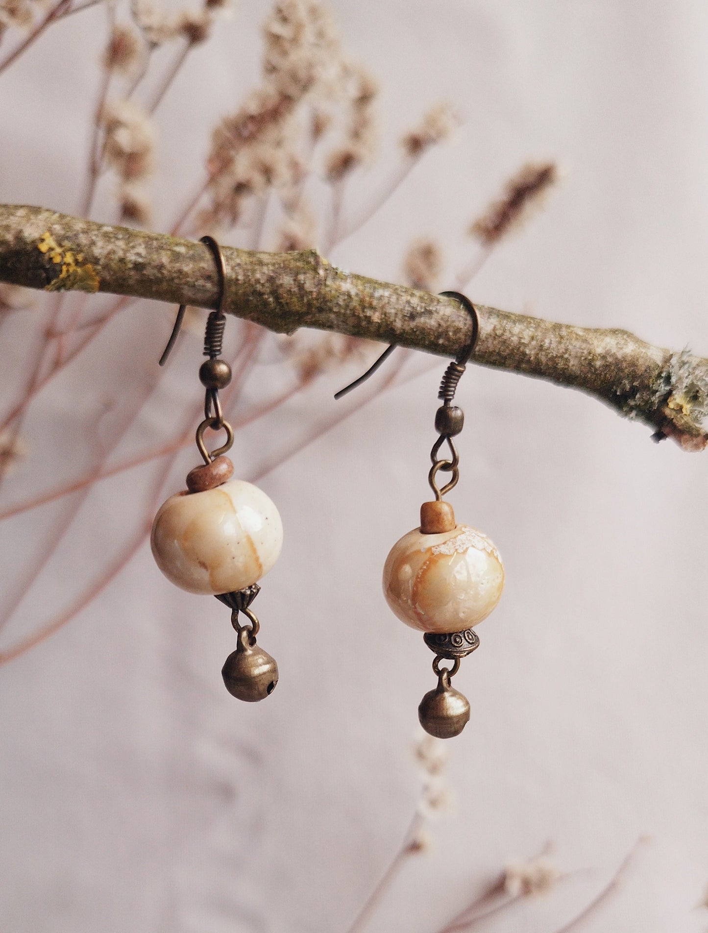 BOUCLE D'OREILLE - ethnique - bohème - upcycling - fait en Belgique - couleur bronze