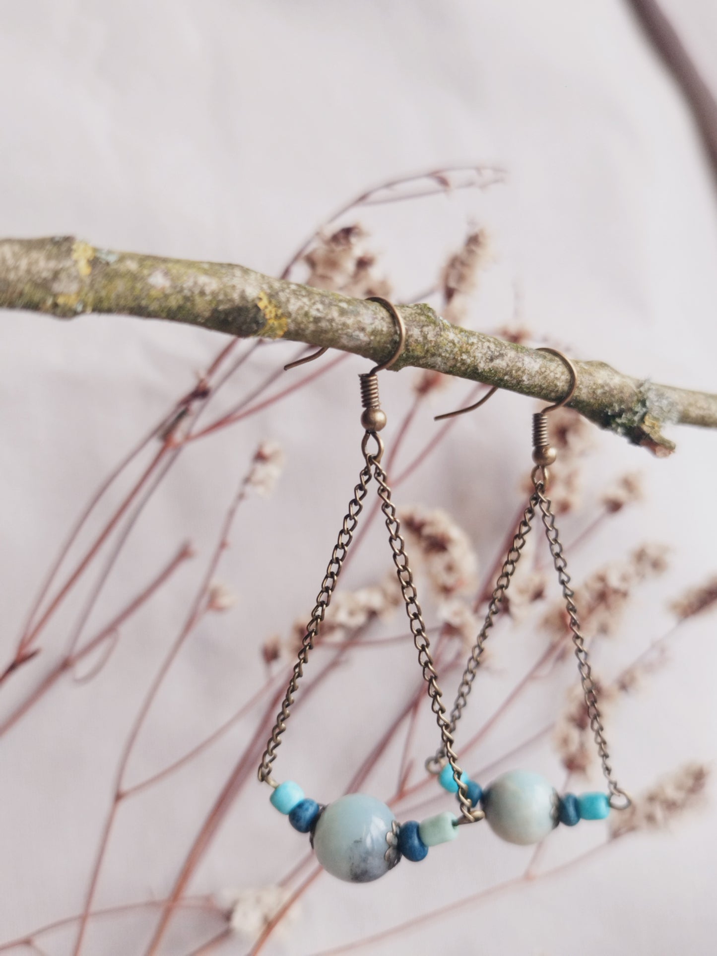 BOUCLE D'OREILLE - ethnique - bohème - upcycling - fait en Belgique - couleur bronze