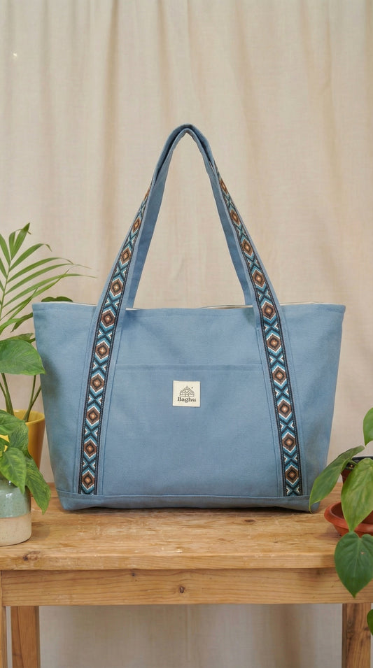 L'ECHAPEE - Sac cabas - Baghu - Sac artisanal belge - ethnique - recyclé - avec tirette principale