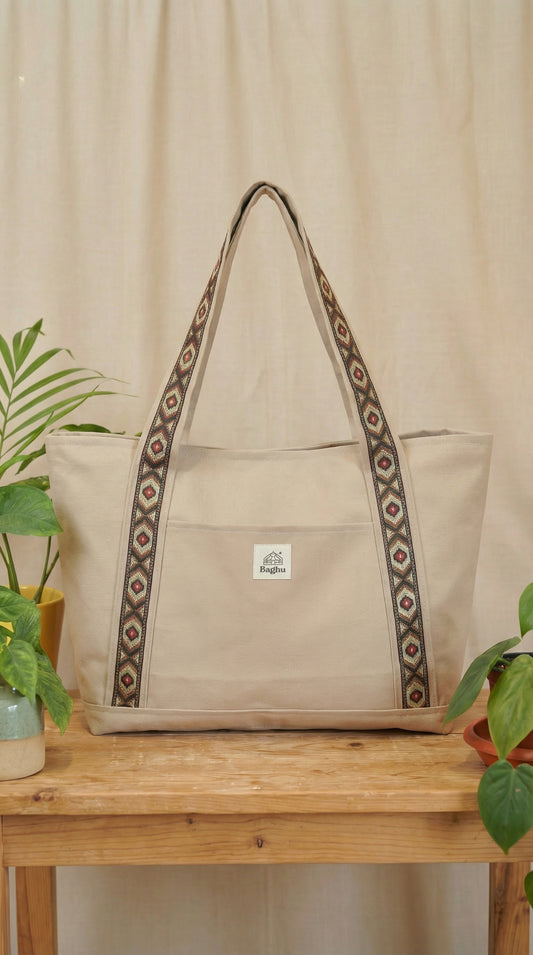 L'ECHAPEE - Sac cabas - Baghu - Sac artisanal belge - ethnique - recyclé - avec tirette principale