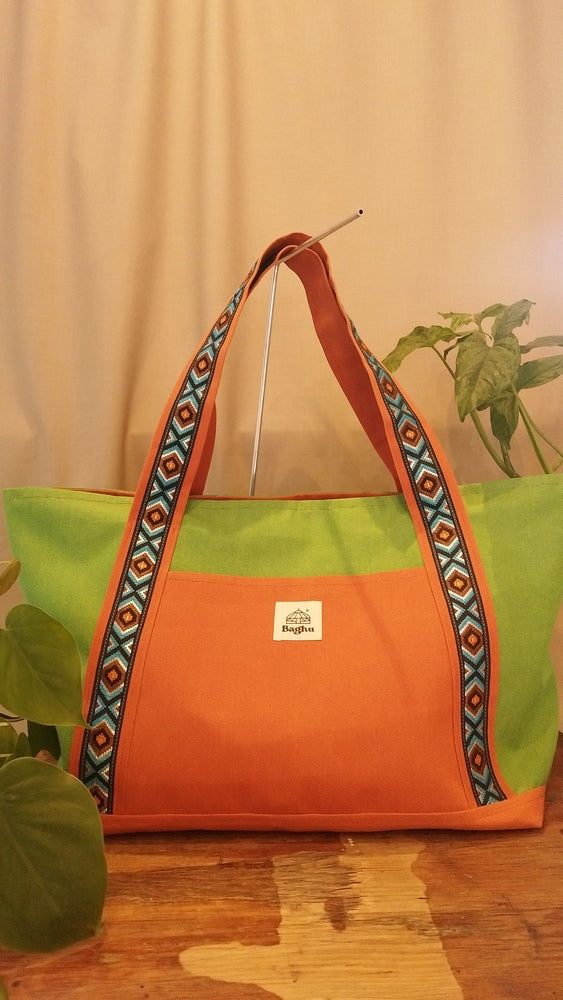 L'ECHAPEE - Sac cabas - Baghu - Sac artisanal belge - ethnique - recyclé - avec tirette principale