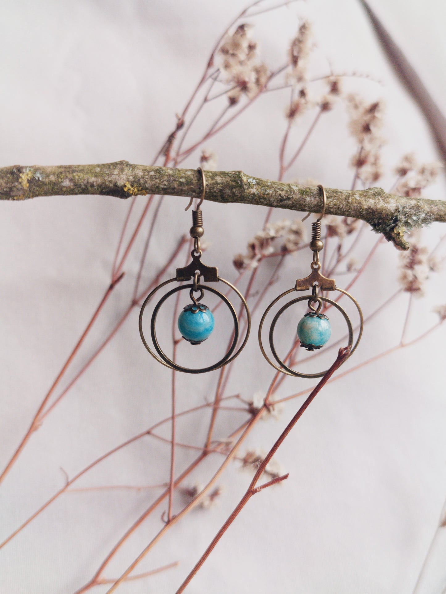 BOUCLE D'OREILLE - ethnique - bohème - upcycling - fait en Belgique - couleur bronze