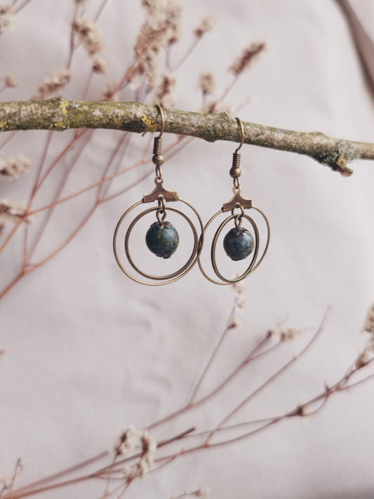 BOUCLE D'OREILLE - ethnique - bohème - upcycling - fait en Belgique - couleur bronze