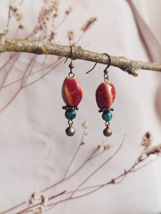 BOUCLE D'OREILLE - ethnique - bohème - upcycling - fait en Belgique - couleur bronze