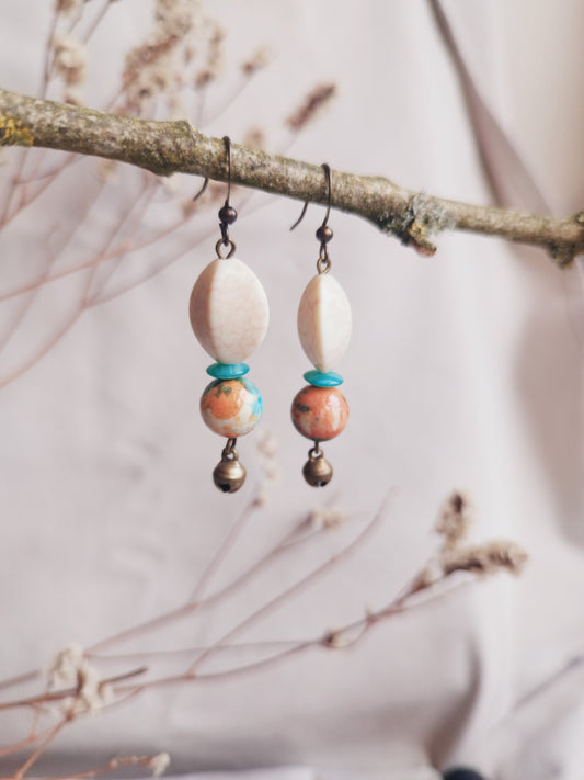 BOUCLE D'OREILLE - ethnique - bohème - upcycling - fait en Belgique - couleur bronze