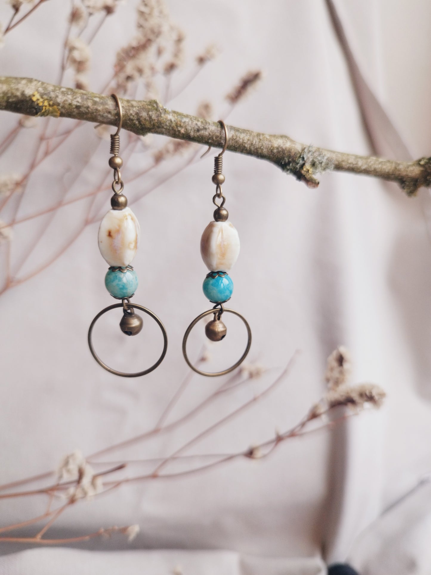 BOUCLE D'OREILLE - ethnique - bohème - upcycling - fait en Belgique - couleur bronze