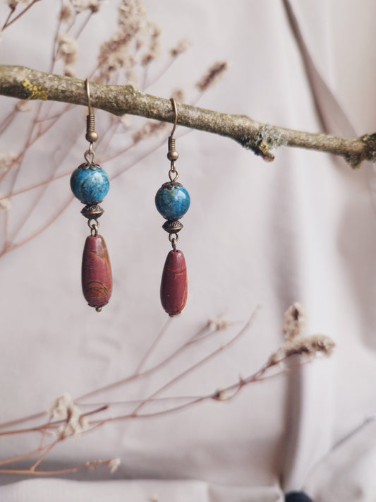 BOUCLE D'OREILLE - ethnique - bohème - upcycling - fait en Belgique - couleur bronze