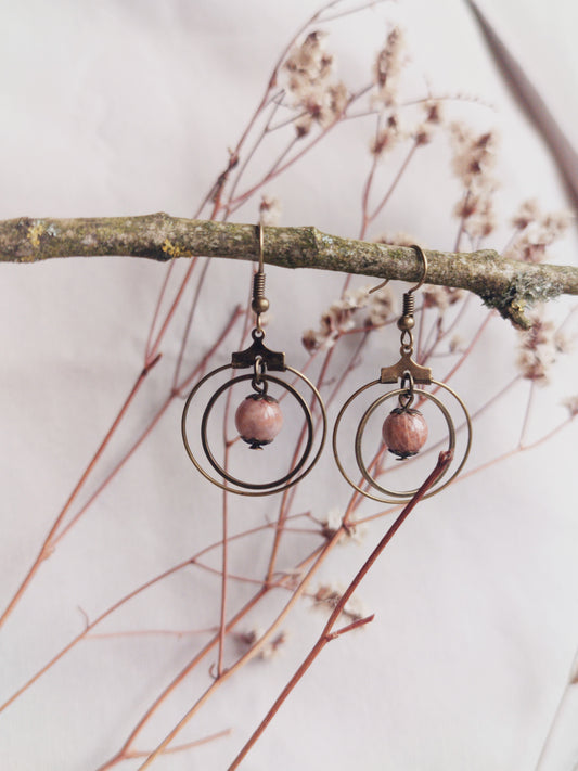 BOUCLE D'OREILLE - ethnique - bohème - upcycling - fait en Belgique - couleur bronze