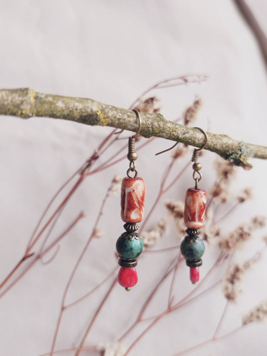 BOUCLE D'OREILLE - ethnique - bohème - upcycling - fait en Belgique - couleur bronze