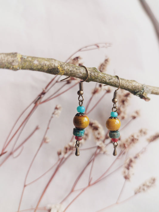 BOUCLE D'OREILLE - ethnique - bohème - upcycling - fait en Belgique - couleur bronze