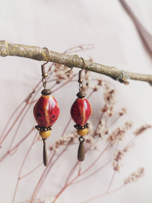 BOUCLE D'OREILLE - ethnique - bohème - upcycling - fait en Belgique - couleur bronze