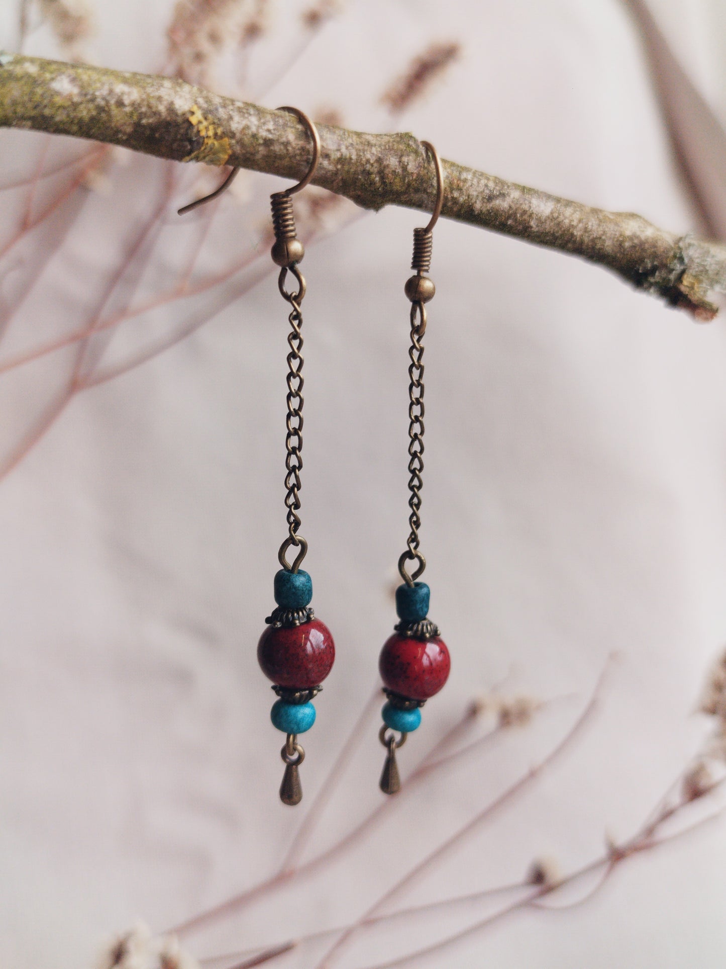 BOUCLE D'OREILLE - ethnique - bohème - upcycling - fait en Belgique - couleur bronze